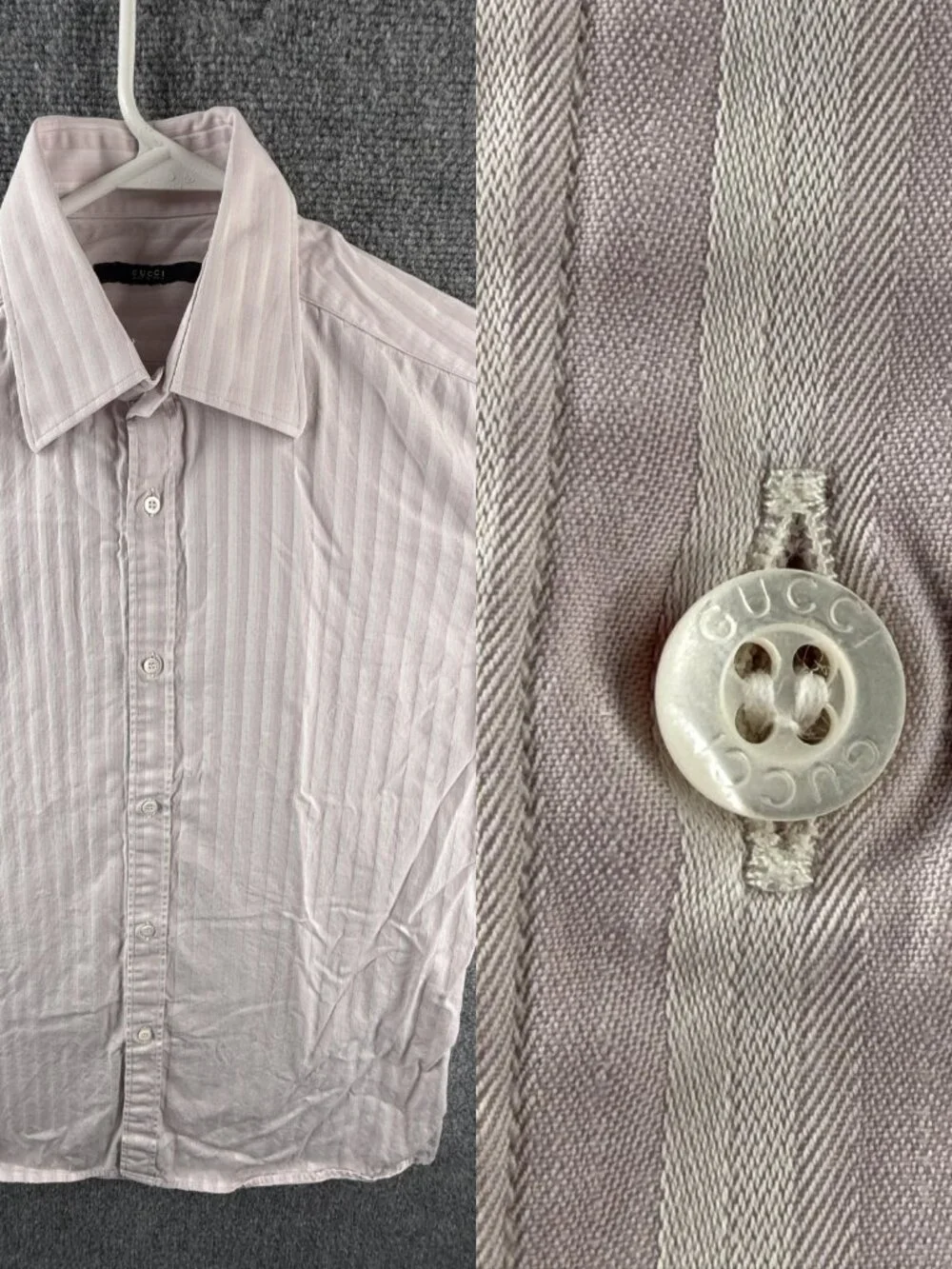 Gucci Italy Striped Pink White Long Sleeve Button Up Shirt Point Collar 15.5 Men
